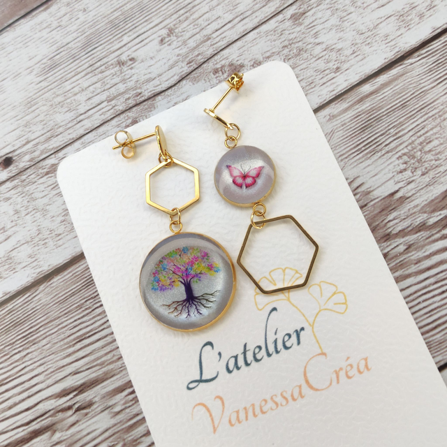 Boucles &quot;Regan&quot; arbre vie papillon