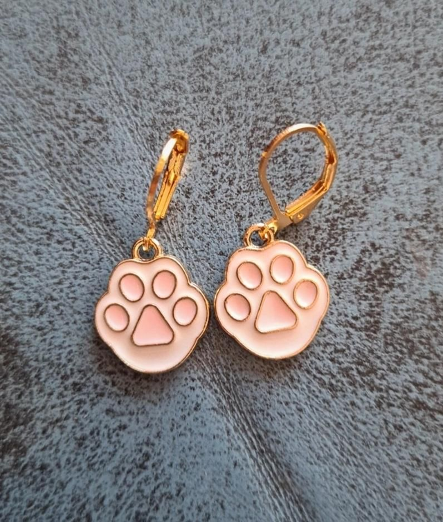Dog Animal Paw Print Enamel Earrings White Pink Leverbacks