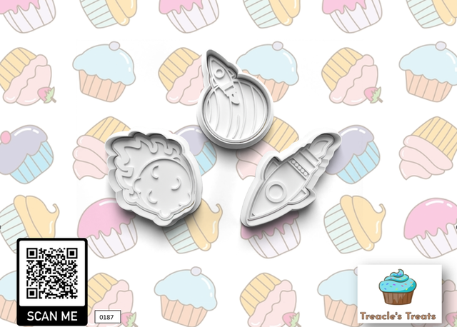 Space Rocket Theme Fondant/cookie stamps with cutters 
