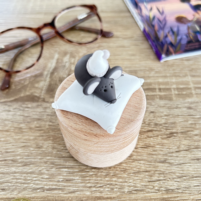 Boîte à dents de lait souris sur son coussin blanc