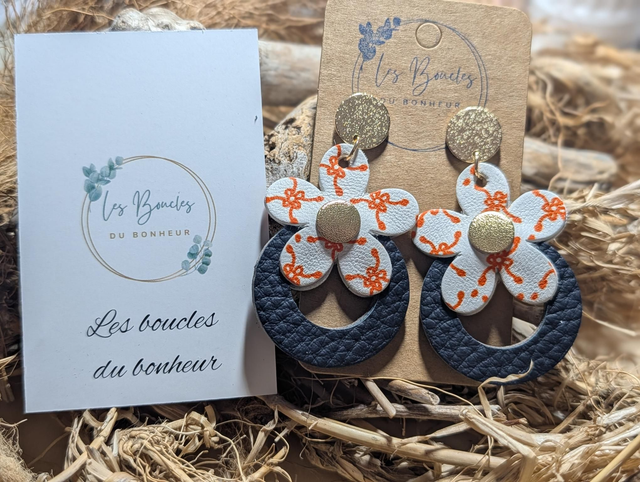 Boucles d'oreilles Baby Marguerite orange marine bm011