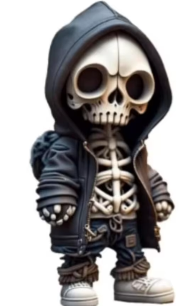 Horror beeldje Skelet figuur met donkerblauwe hoodie (14cm)