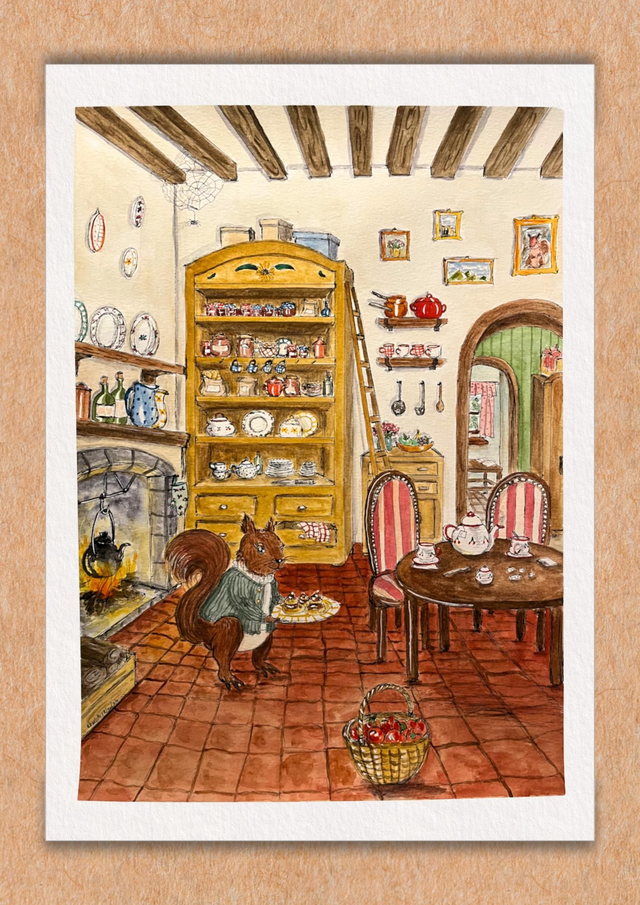 Maman écureuil reçoit pour le thé - Tirage d'art numéroté