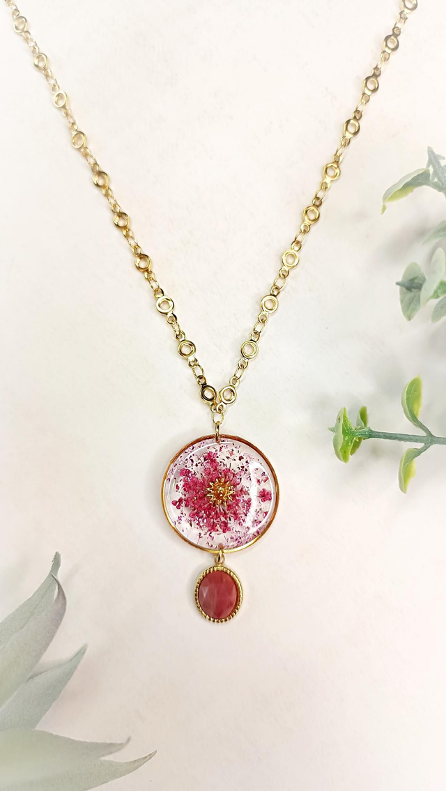 Collier sautoir ORINKO - Rose Dahlia - Rhodonite