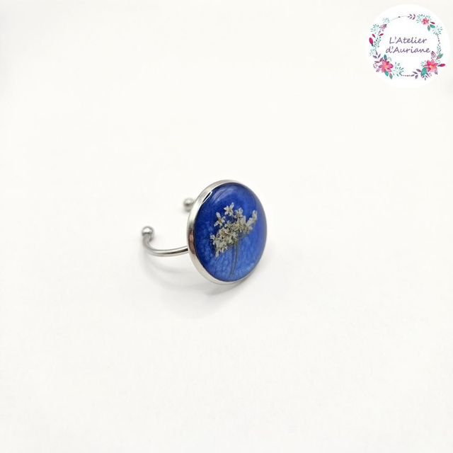 Bague "Reine Anne bleu" argentée