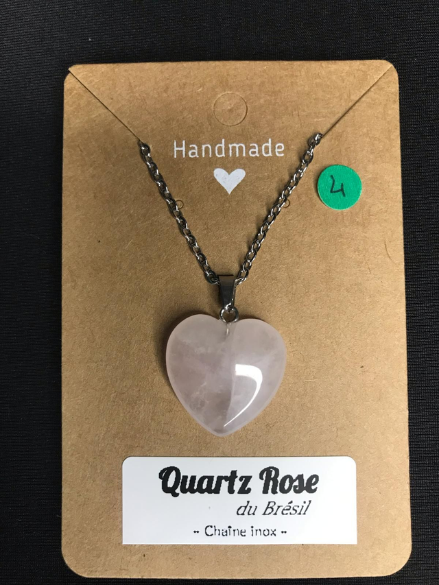 QUARTZ ROSE - Pendentif cœur N°4 avec chaîne inox[Brésil]