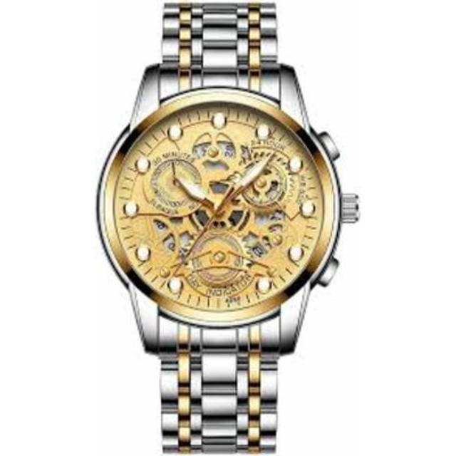 montre-bracelet en acier inoxydable bicolore pour hommes, étanche, Quartz analogique, Date 