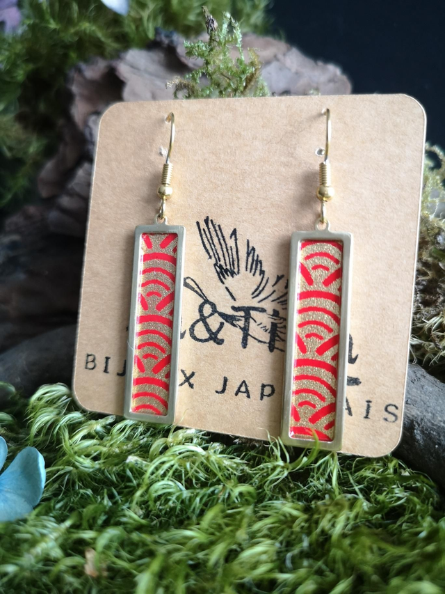Boucles d'oreilles - crochets - papier washi - vague - rectangle - La&Titia