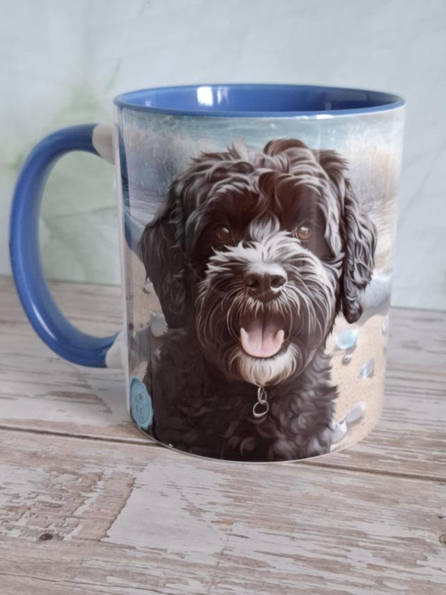 Mug bleu plage chien d eau portugais