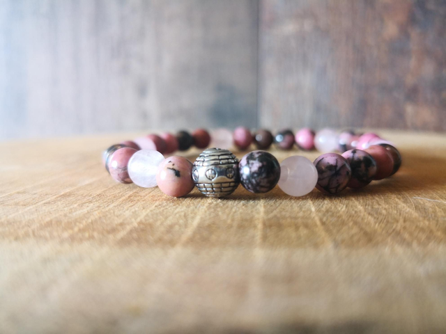Bracelet rhodonite &amp; quartz rose 