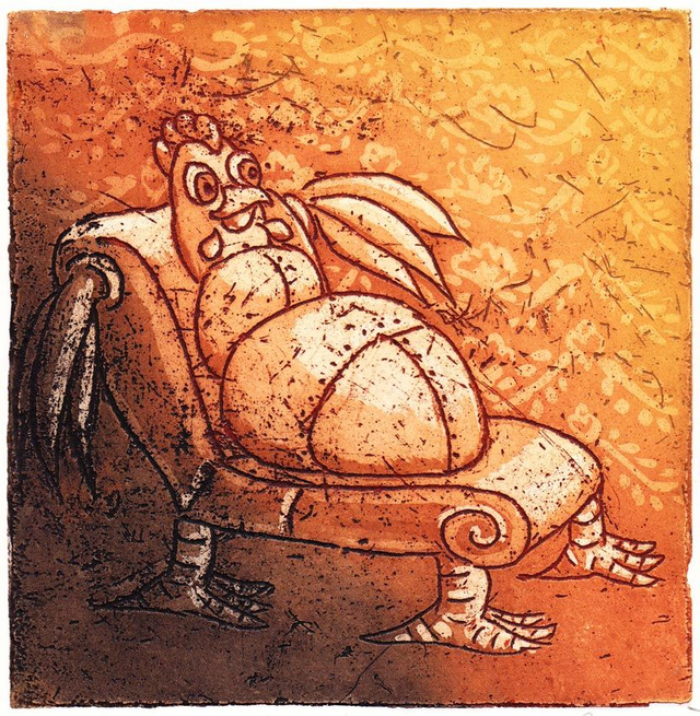 Radierung "Hedonismus - Huhn" Etching "Hedonism Hen"