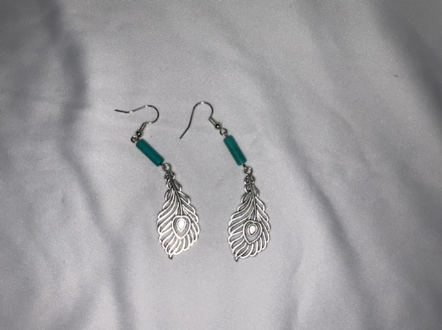 Earring - Silver Leaf Earrings - Turquoise