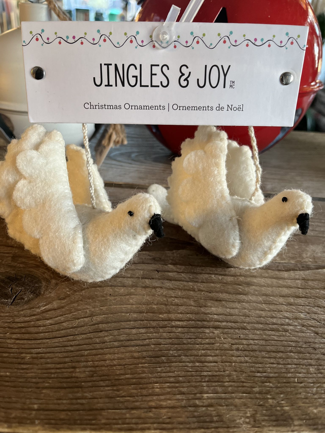 Pair of Felt Doves Hanging Decoration