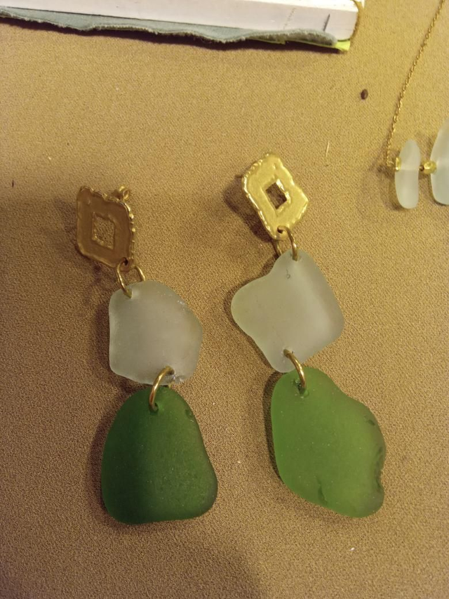 Orecchini Sea Glass doppio verde acqua marina