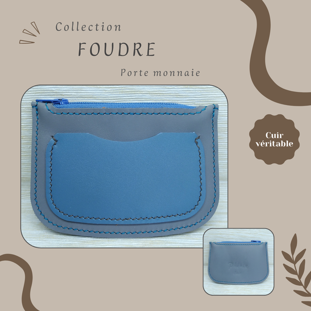 FOUDRE porte monnaie/carte - Gris &amp; bleu