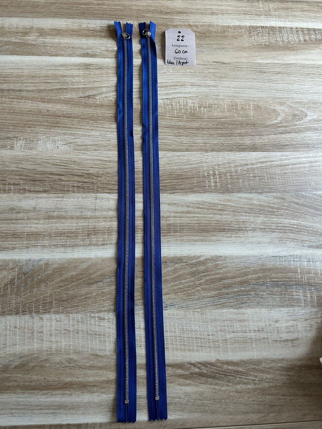 Fermetures éclair métallique bleu roi 60cm