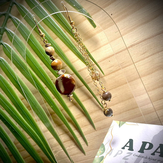 Boucles FARO Jaspe Paysage Œil du Tigre Bois Fossilisés 