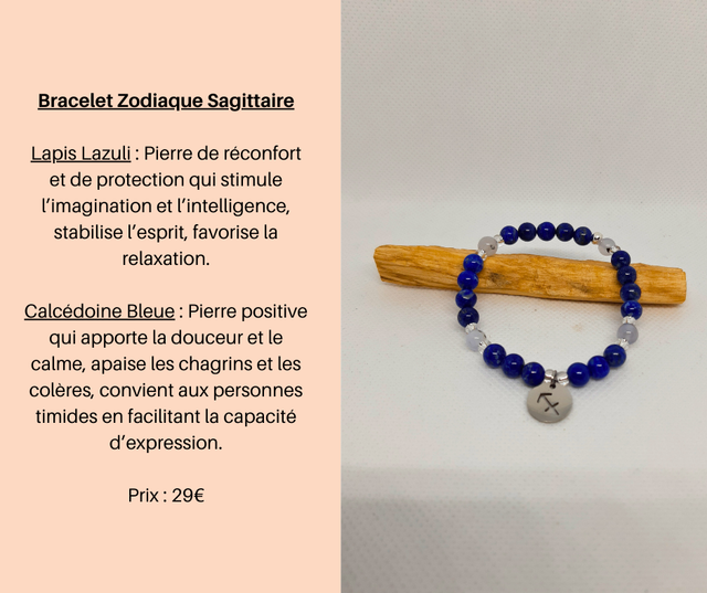 3- Bracelet Zodiaque Sagittaire- Lapis Lazuli et Calcédoine Bleue