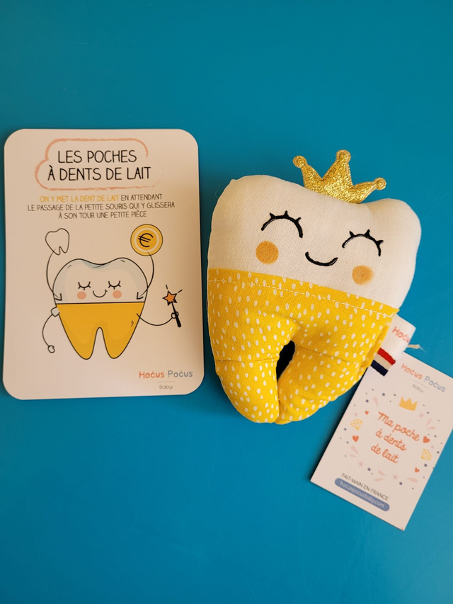 pochette à dent de lait - Jaune - marque HOCUS POCUS Baby  