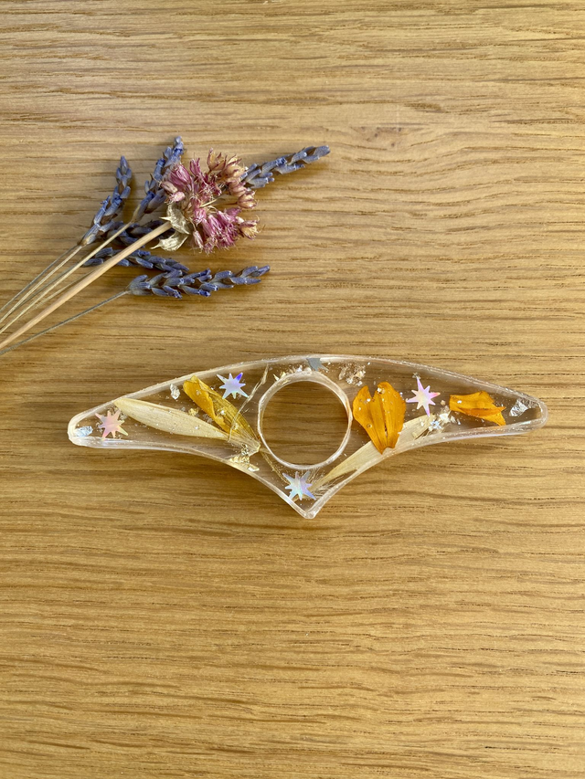 Bague de lecture - rose d'Inde, gerbera et étoiles holo