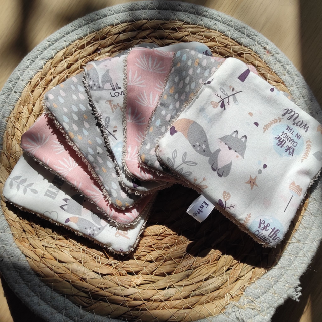 Lingettes lavables "Renard rose/gris"