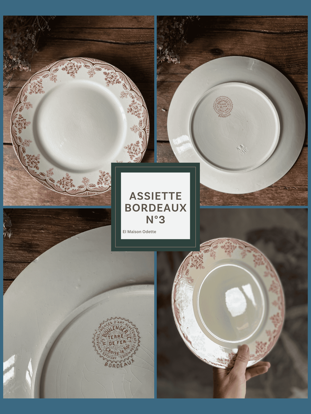 FAVORI - Suite de 6 assiettes plates dépareillées modèles Favori et Bordeaux - Terre de Fer
