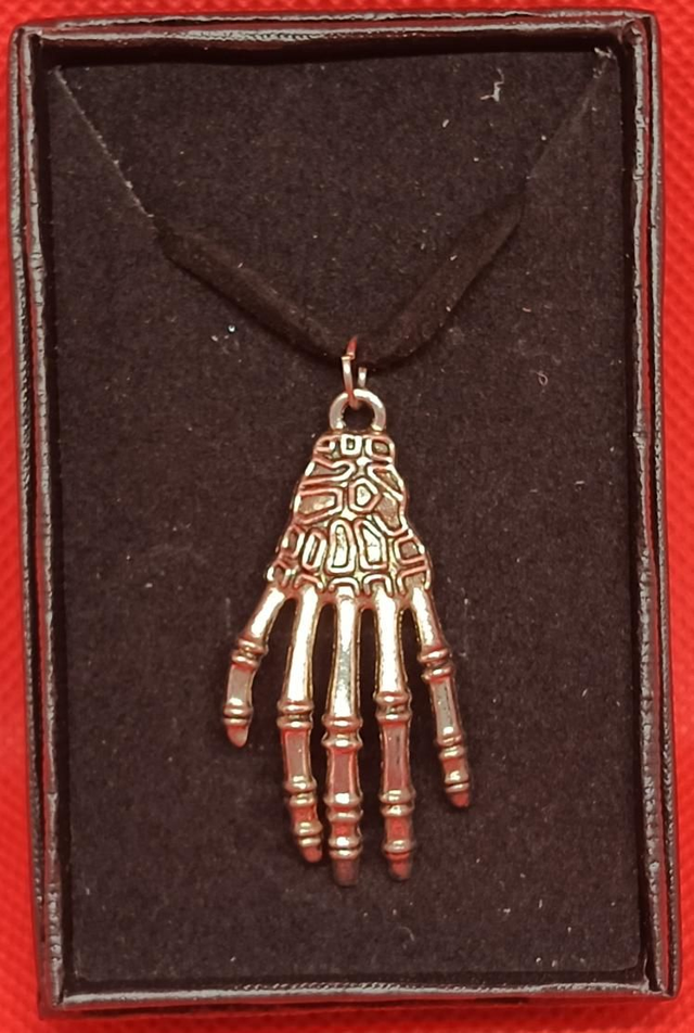 Tibetan Silver Skeleton Hand Pendant Necklace.