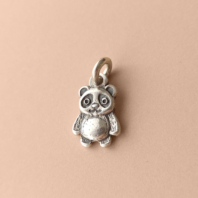 Handmade Panda Silver Charm - Sterling Silver Panda Necklace - Handmade Silver Bear Pendant