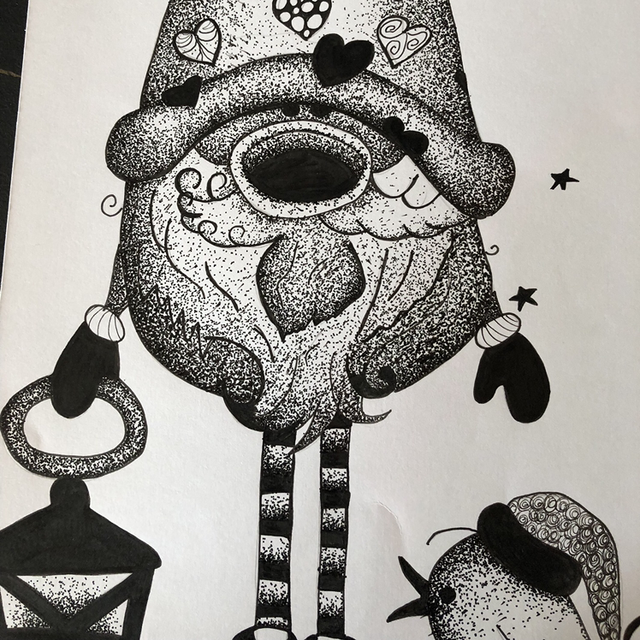 Fête - Lutin &amp; lanterne - 21 x 30 cm  - encadrement 