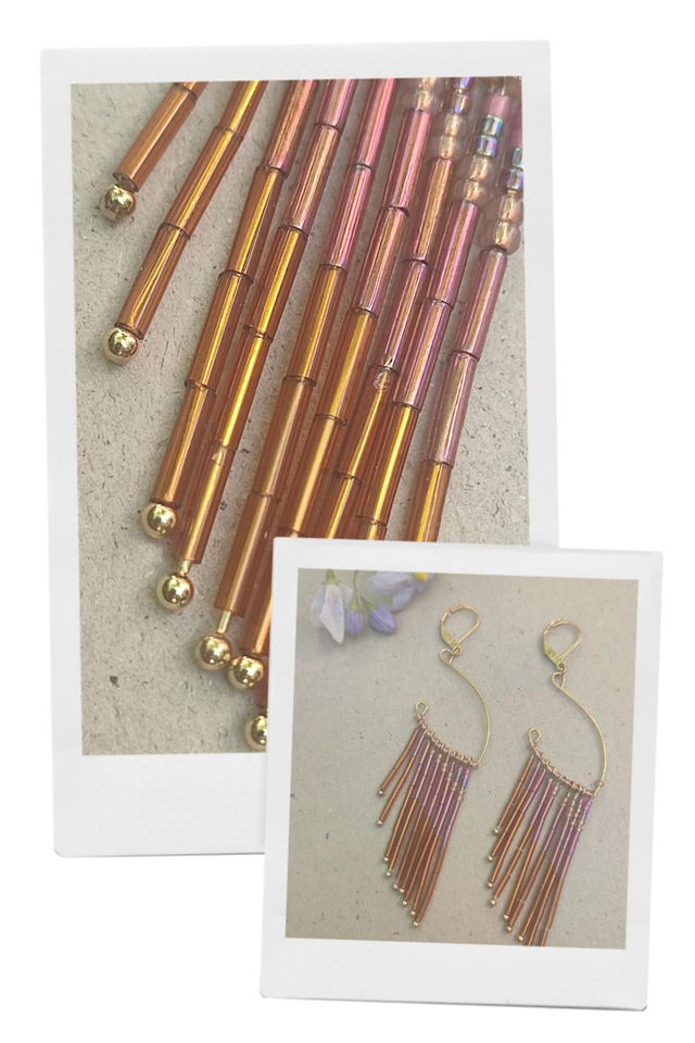 Boucles d'oreilles "automnale"longues perles de verre miyuki ( bruns et rose) acier inoxydable doré -sans nickel pièce unique 