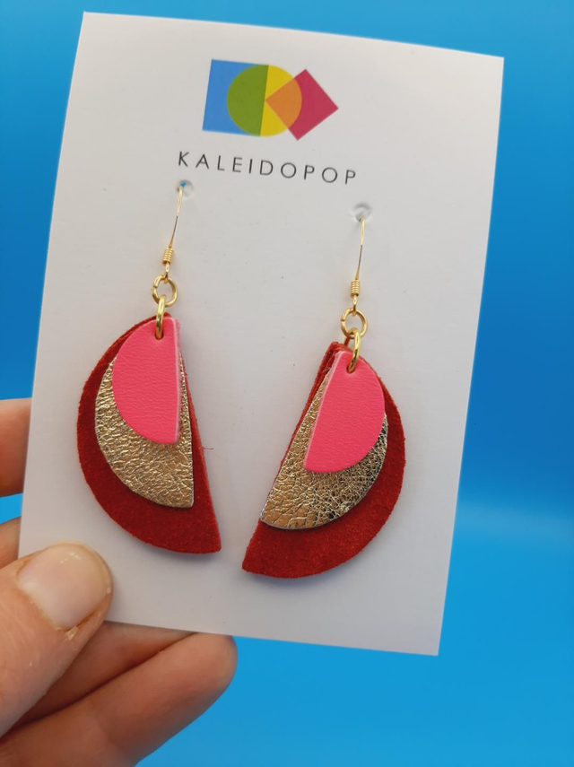 Semi-circle earrings  - pink / red