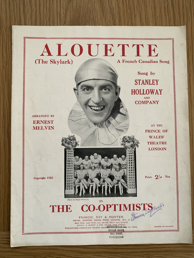 Alouette Vintage Sheet Music Stanley Holloway The Co-Optimists