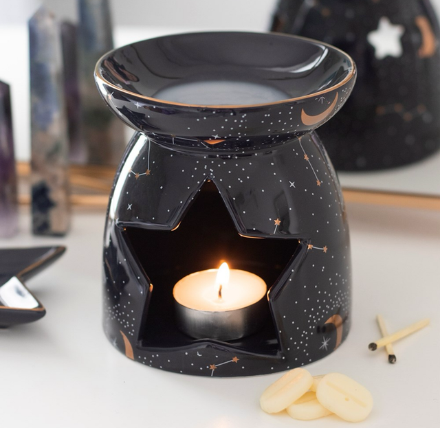 🌙 Celestial Moon &amp; Stars Oil Burner – Gold Accent Wax Melt &amp; Fragrance Oil Warmer