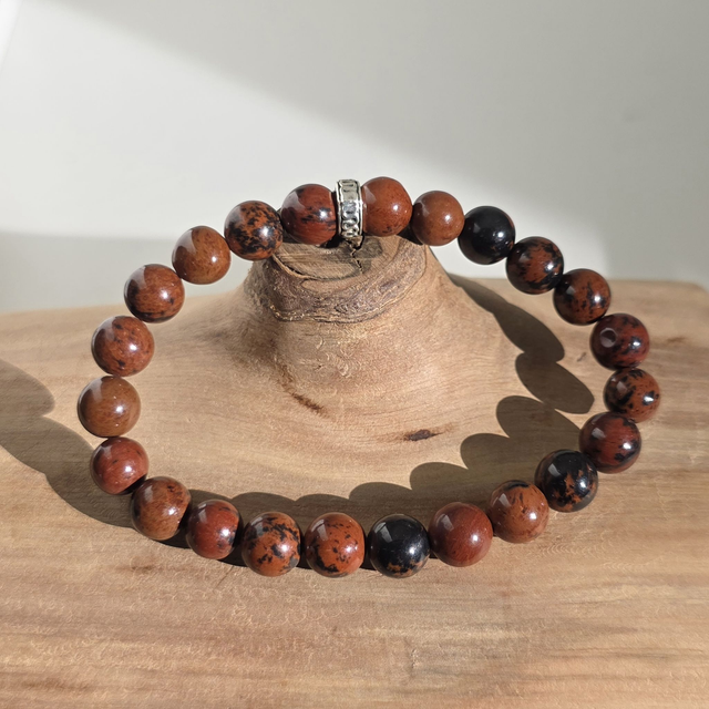 Bracelet obsidienne acajou