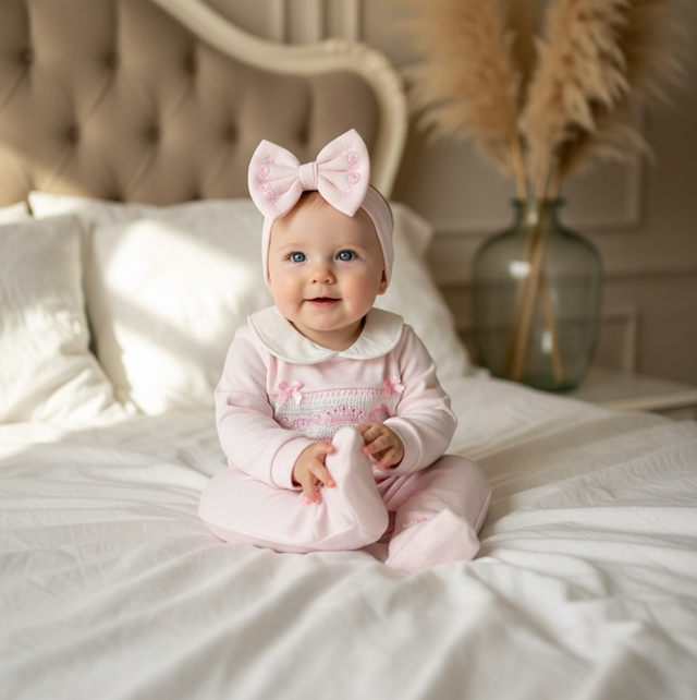 Baby Girls Pink Crown Babygrow With Hat