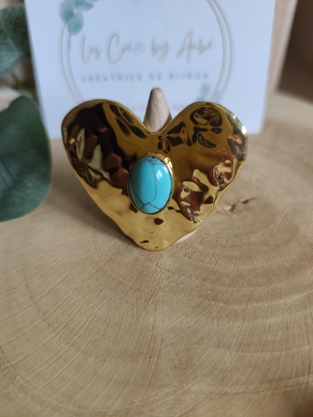 BIG BAGUE COEUR GOLD/PIEREE TURQUOISE/ AJUSTABLE 0000940