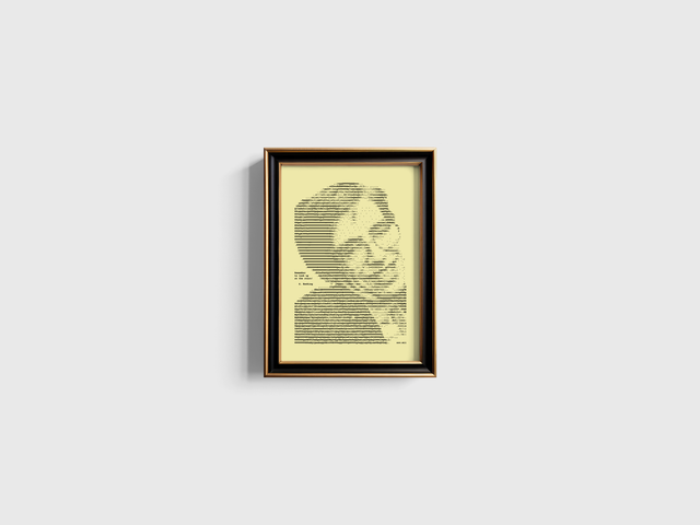 A4 Schreibmaschinen-Porträt Stephen Hawking mit Zitat in Schwarz auf Elfenbein