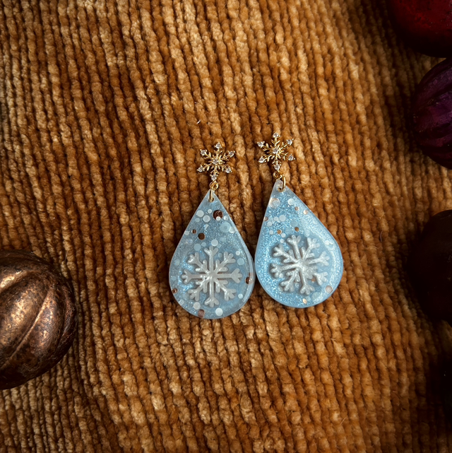 Snowflake Teardrop Earrings - Baby Blue