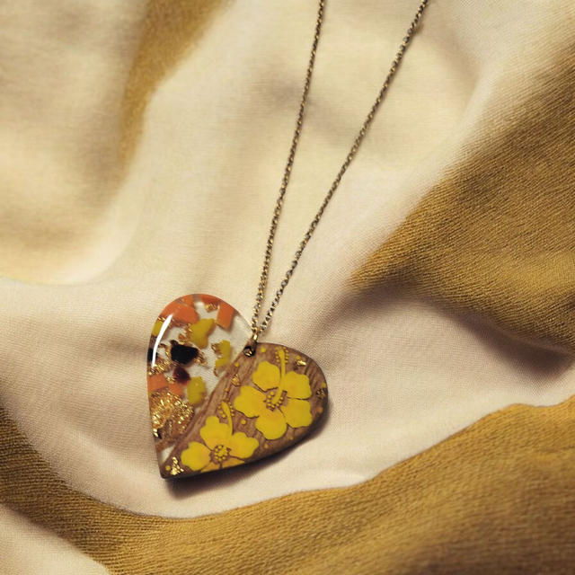 Collier dessiné Flora acier inoxydable jaune bi matière