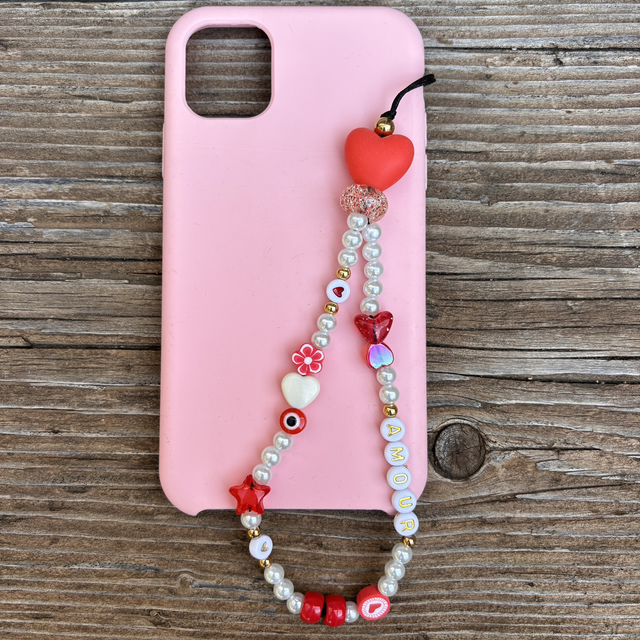 Grigri de téléphone Nacré rouge ❤️AMOUR - Taille S