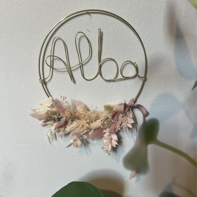 Couronne prénom et fleurs séchées 