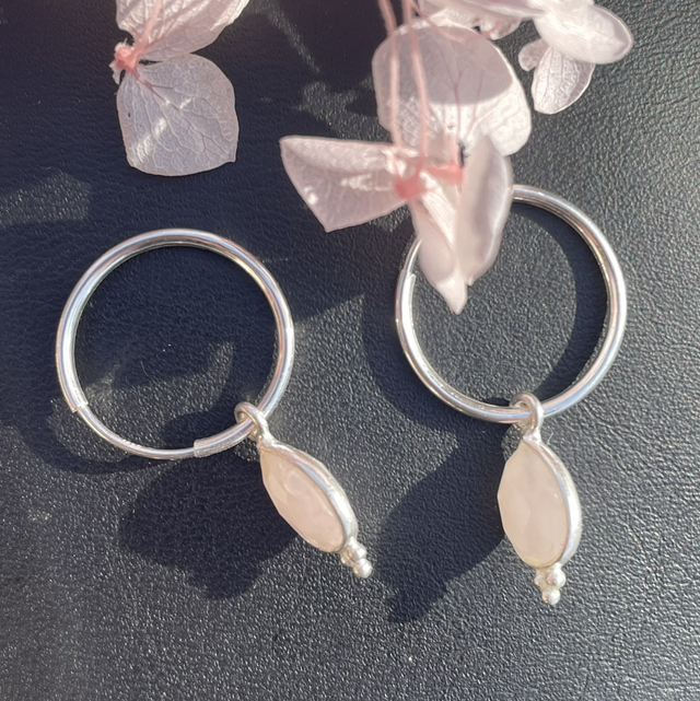 Boucles d’oreilles créoles argent quartz rose