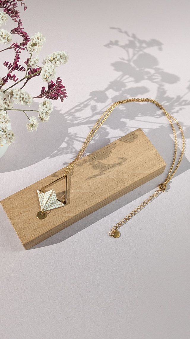 Collier acier inoxydable Balancelle Blanc points