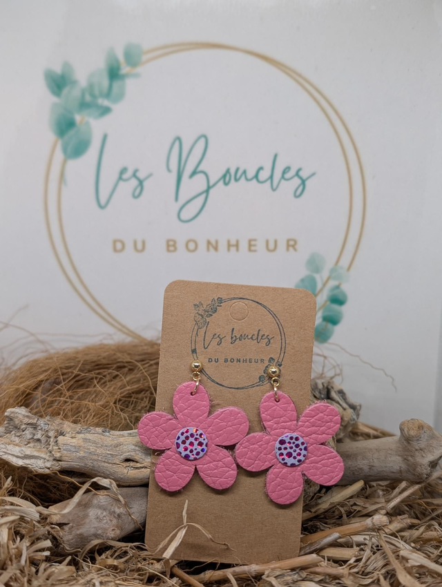 Boucles d&#039;oreilles Baby Marguerite rose bm008