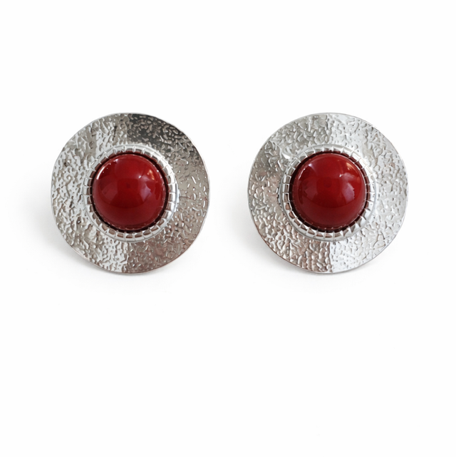 Pendientes acero plateado perla burdeos 