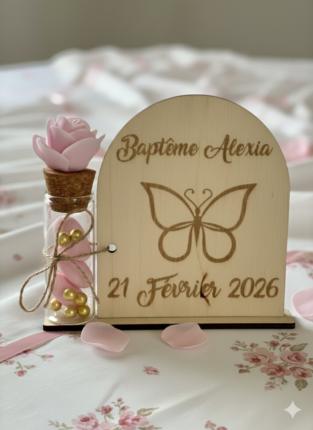 Support & Fiole à dragées thème Papillon