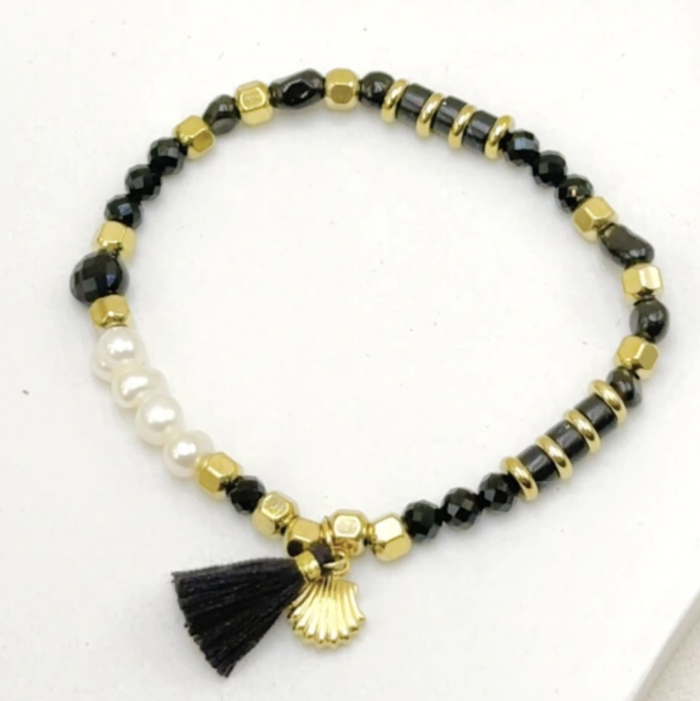 Bracelets pompon coquillage noir 