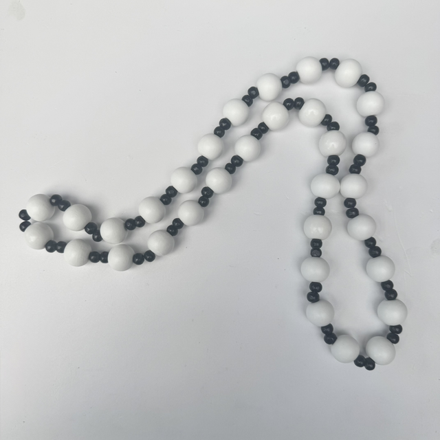 20mm Wooden Beaded Chain - White with black detail