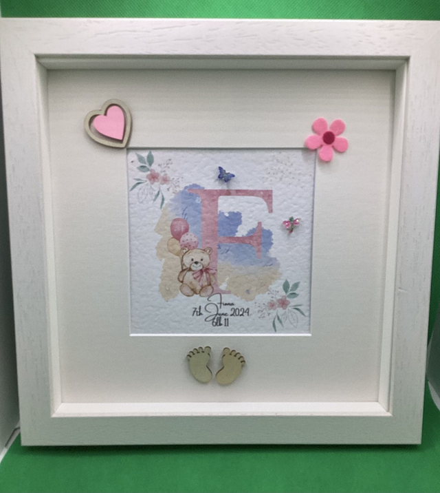 Personalised Christening and New Baby frame. Beautiful Handmade gift.