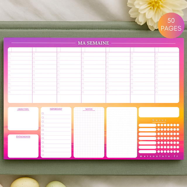  Bloc-notes pour agenda hebdomadaire A4, 50 feuilles